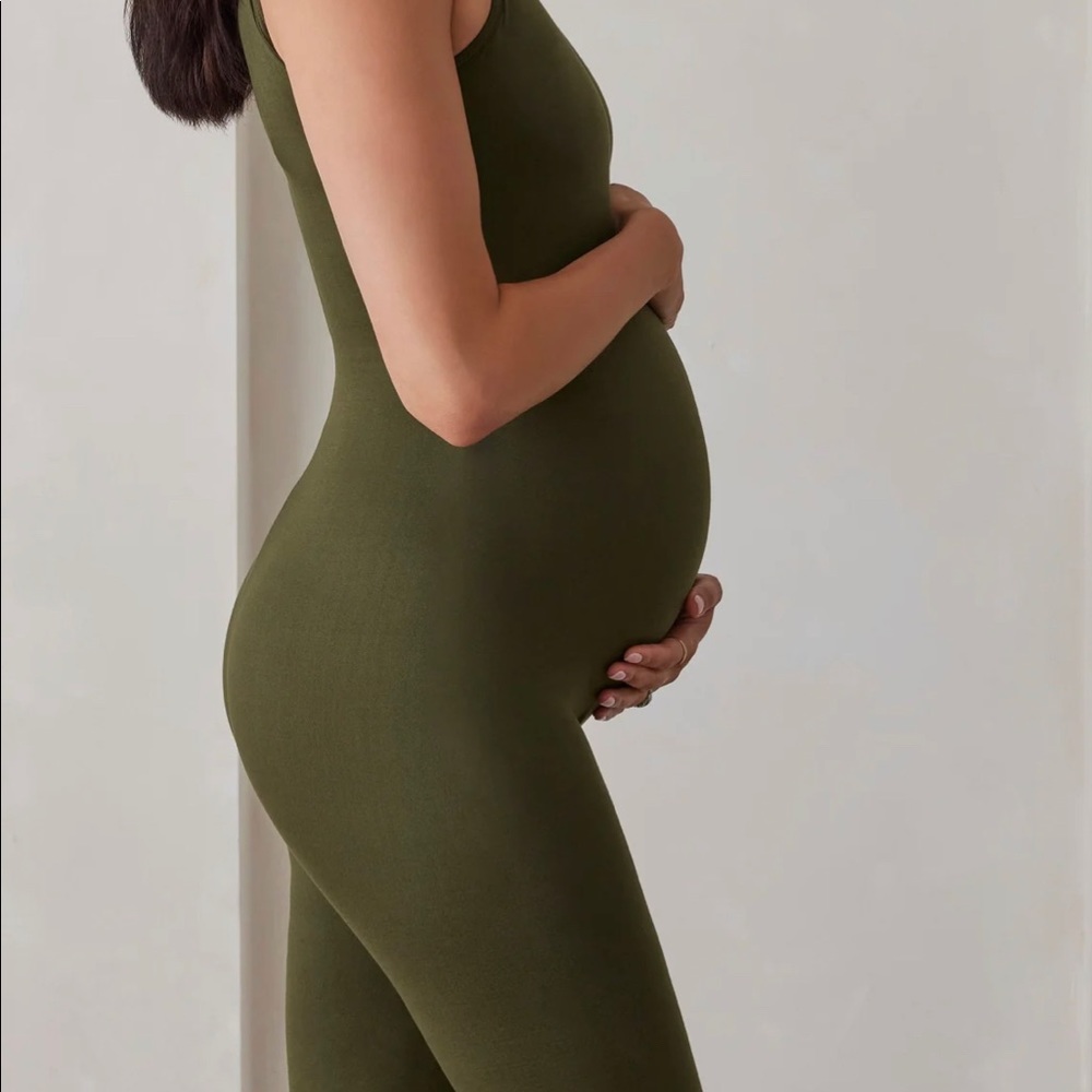 “The Stevie” Bumpsuit in Olive Green. Maternity Jumpsuit grows with you.